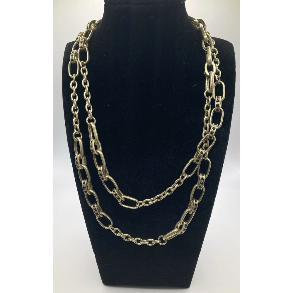 Ann Taylor LOFT Black Studded Worn Gold Tone Mixed Chain Link Necklace 34" NEW